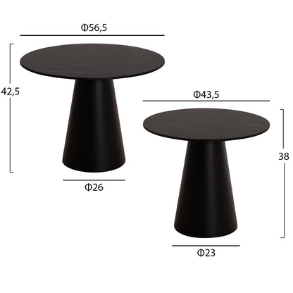 COFFEE TABLES 2PCS DIEN HM9926 METAL BASES & CERAMIC TOP-BLACK Φ56.5 & Φ43.5 cm.