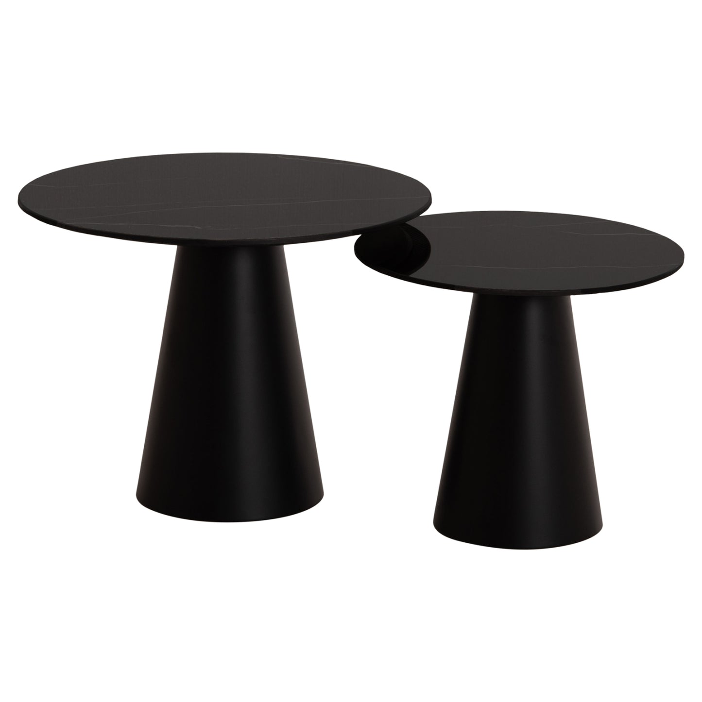 COFFEE TABLES 2PCS DIEN HM9926 METAL BASES & CERAMIC TOP-BLACK Φ56.5 & Φ43.5 cm.