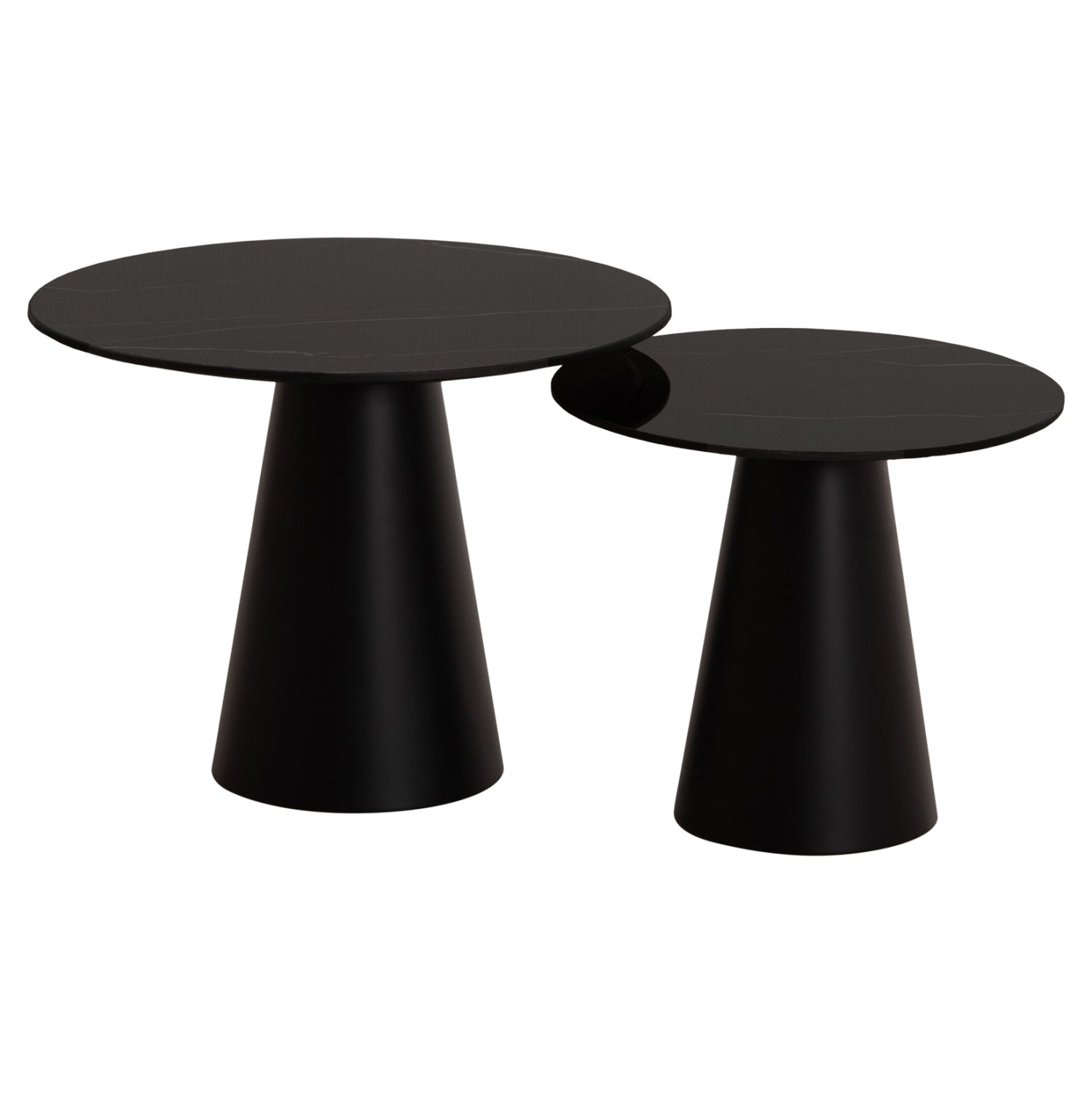 COFFEE TABLES 2PCS DIEN HM9926 METAL BASES & CERAMIC TOP-BLACK Φ56.5 & Φ43.5 cm.