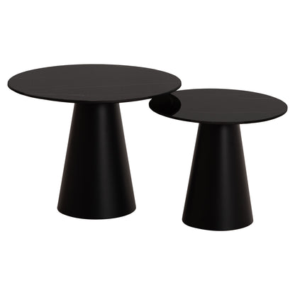 COFFEE TABLES 2PCS DIEN HM9926 METAL BASES & CERAMIC TOP-BLACK Φ56.5 & Φ43.5 cm.
