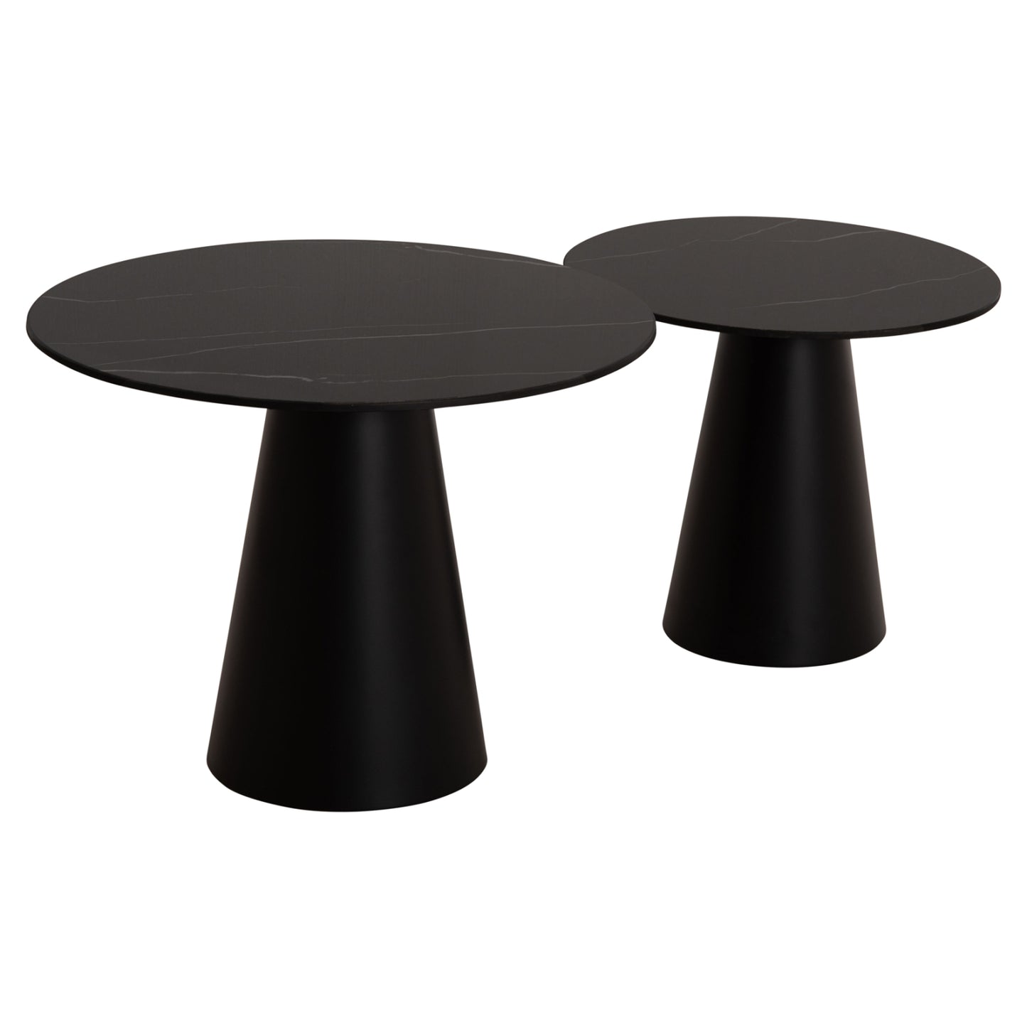 COFFEE TABLES 2PCS DIEN HM9926 METAL BASES & CERAMIC TOP-BLACK Φ56.5 & Φ43.5 cm.