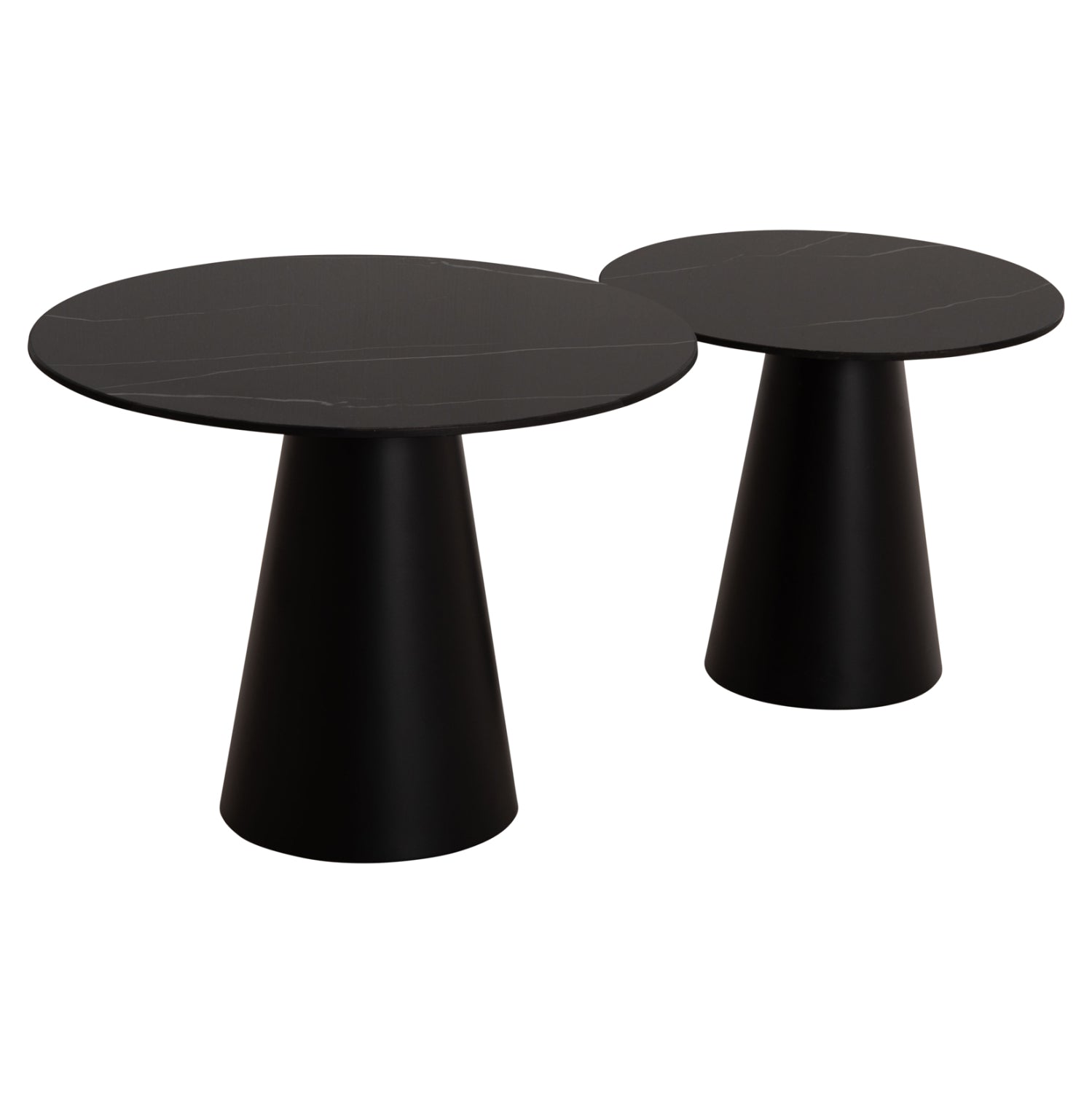 COFFEE TABLES 2PCS DIEN HM9926 METAL BASES & CERAMIC TOP-BLACK Φ56.5 & Φ43.5 cm.