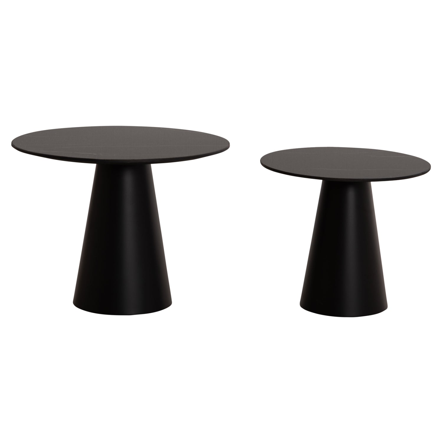 COFFEE TABLES 2PCS DIEN HM9926 METAL BASES & CERAMIC TOP-BLACK Φ56.5 & Φ43.5 cm.