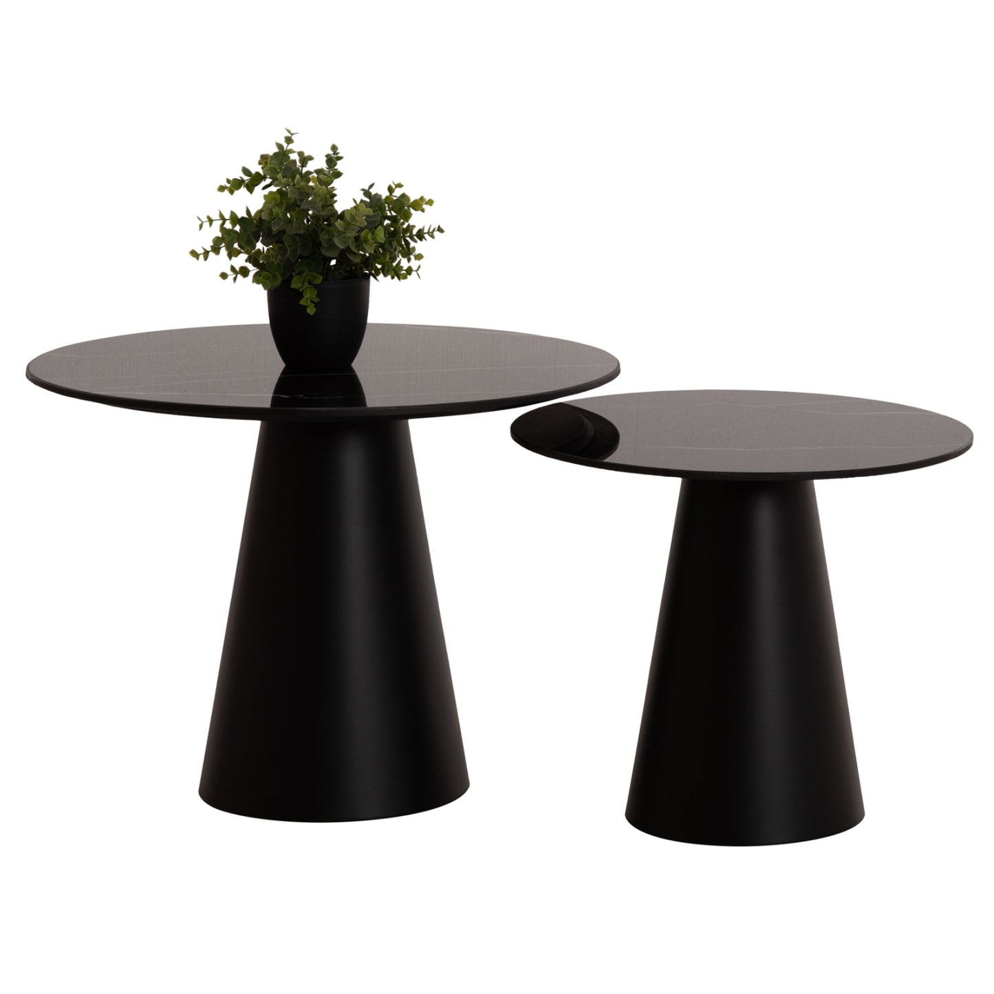 COFFEE TABLES 2PCS DIEN HM9926 METAL BASES & CERAMIC TOP-BLACK Φ56.5 & Φ43.5 cm.