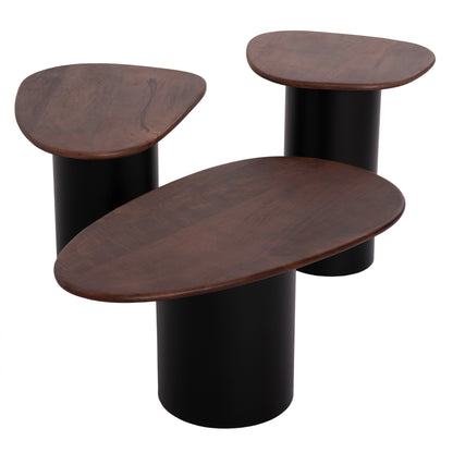 COFFEE TABLES 3PCS PEBBLES HM18004 MANGO TOP-METAL BLACK BASES