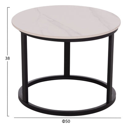 COFFEE TABLES 2PCS SET TALOS HM18140.01 WHITE MARBLE LOOK CERAMIC TOP Φ70x45.5Hcm.