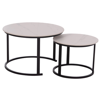 COFFEE TABLES 2PCS SET TALOS HM18140.01 WHITE MARBLE LOOK CERAMIC TOP Φ70x45.5Hcm.