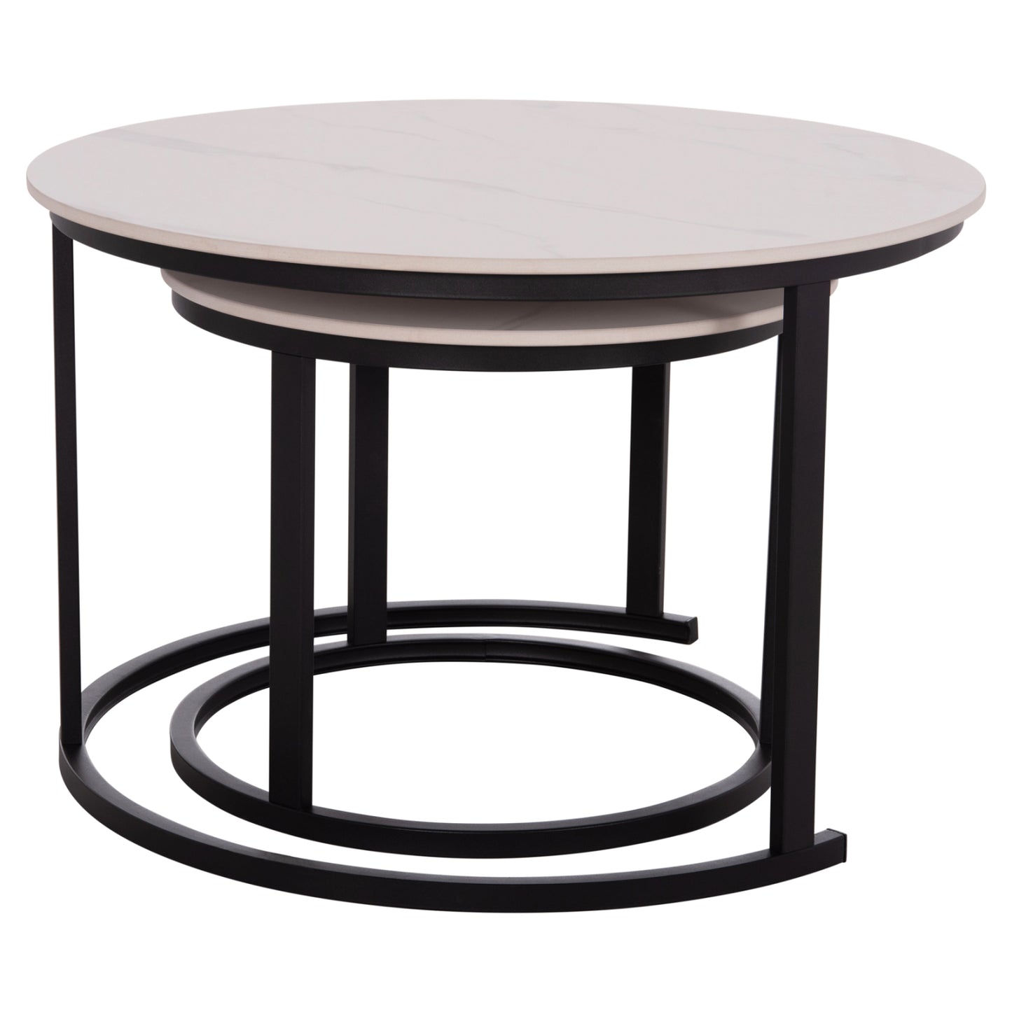 COFFEE TABLES 2PCS SET TALOS HM18140.01 WHITE MARBLE LOOK CERAMIC TOP Φ70x45.5Hcm.