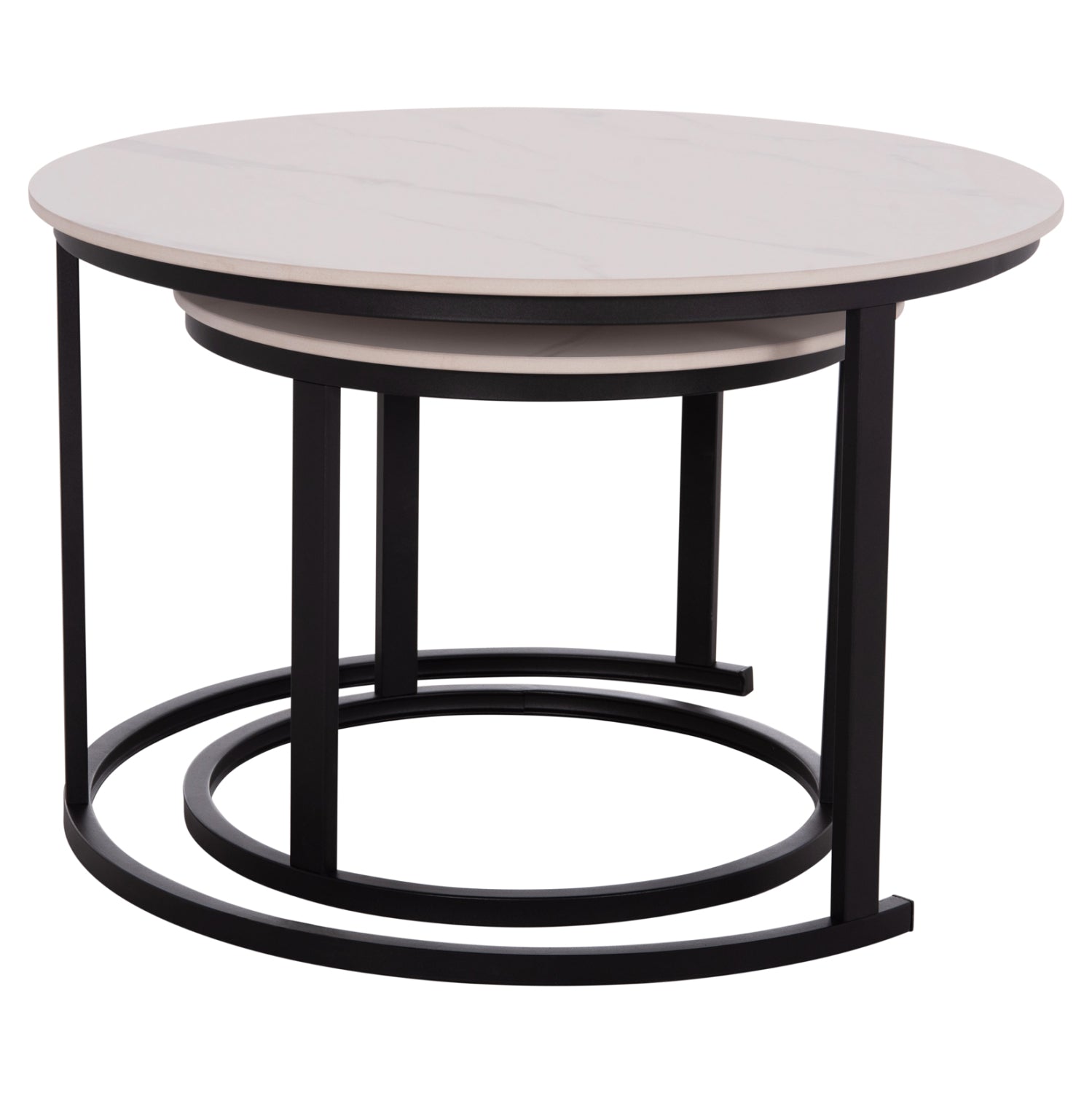 COFFEE TABLES 2PCS SET TALOS HM18140.01 WHITE MARBLE LOOK CERAMIC TOP Φ70x45.5Hcm.