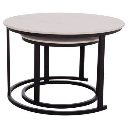 COFFEE TABLES 2PCS SET TALOS HM18140.01 WHITE MARBLE LOOK CERAMIC TOP Φ70x45.5Hcm.