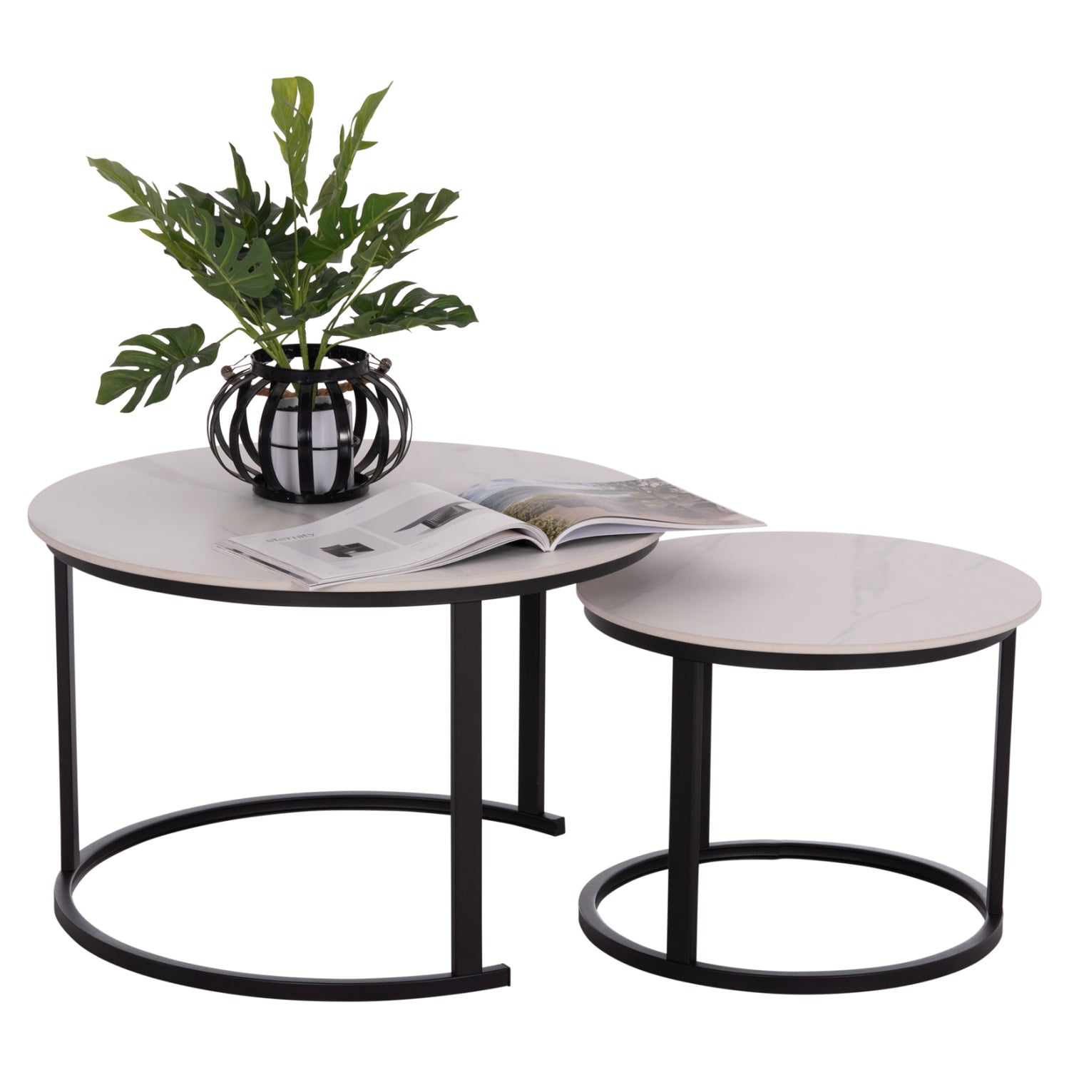 COFFEE TABLES 2PCS SET TALOS HM18140.01 WHITE MARBLE LOOK CERAMIC TOP Φ70x45.5Hcm.
