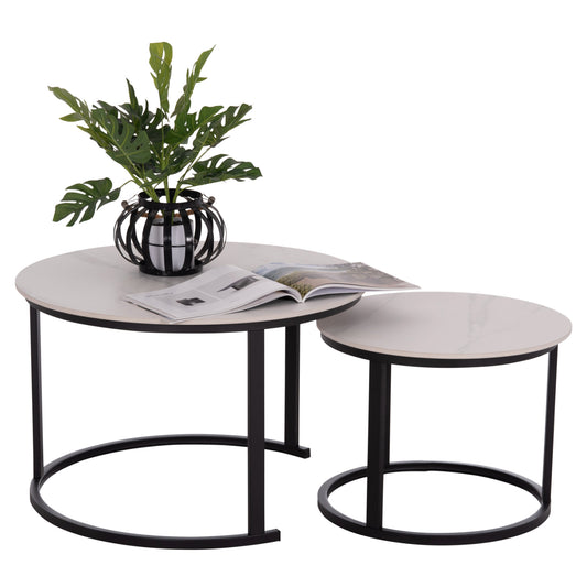 COFFEE TABLES 2PCS SET TALOS HM18140.01 WHITE MARBLE LOOK CERAMIC TOP Φ70x45.5Hcm.