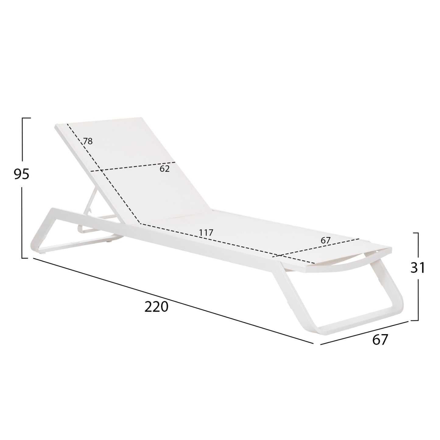 SUNLOUNGER MARIMAR HM6562.02 ALUMINUM FRAME & TEXTILENE IN WHITE 220x67.5x31.5Hcm