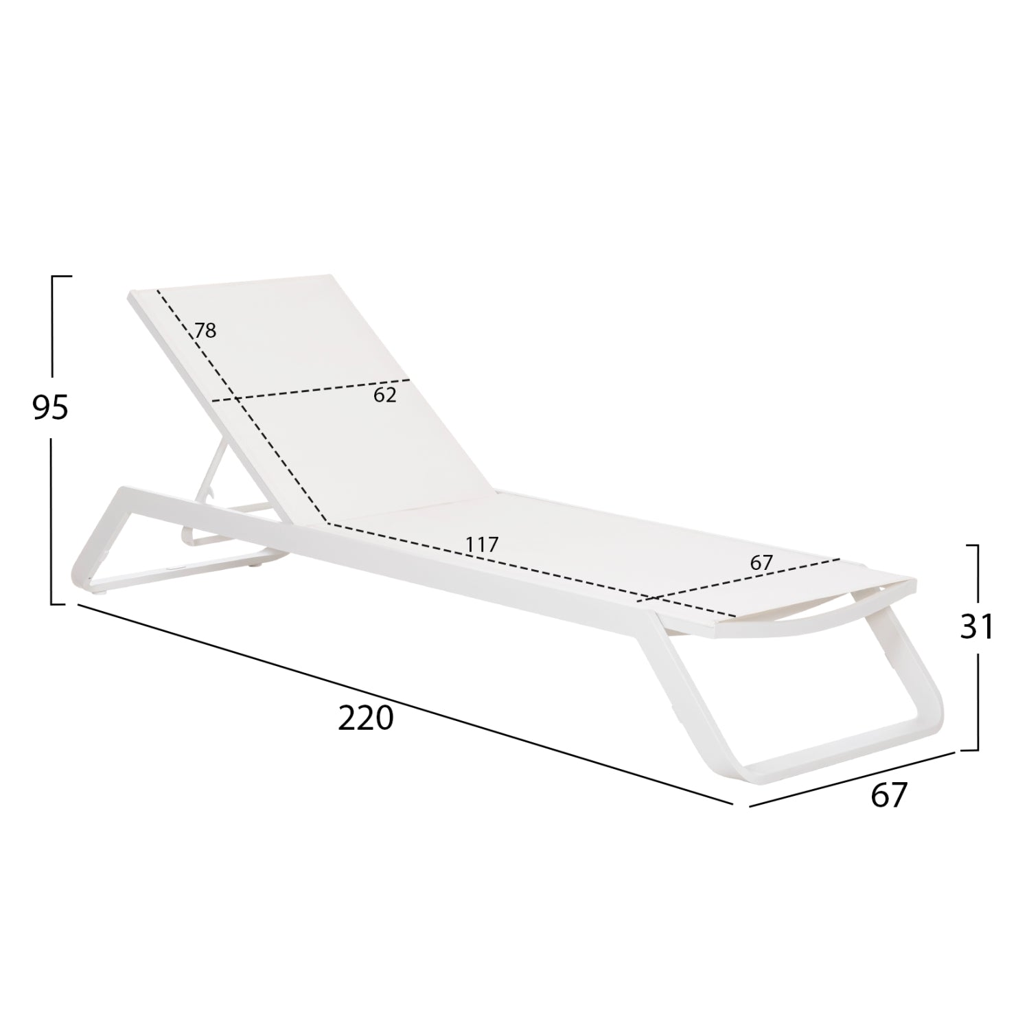 SUNLOUNGER MARIMAR HM6562.02 ALUMINUM FRAME & TEXTILENE IN WHITE 220x67.5x31.5Hcm