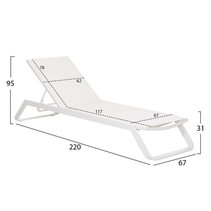 SUNLOUNGER MARIMAR HM6562.02 ALUMINUM FRAME & TEXTILENE IN WHITE 220x67.5x31.5Hcm