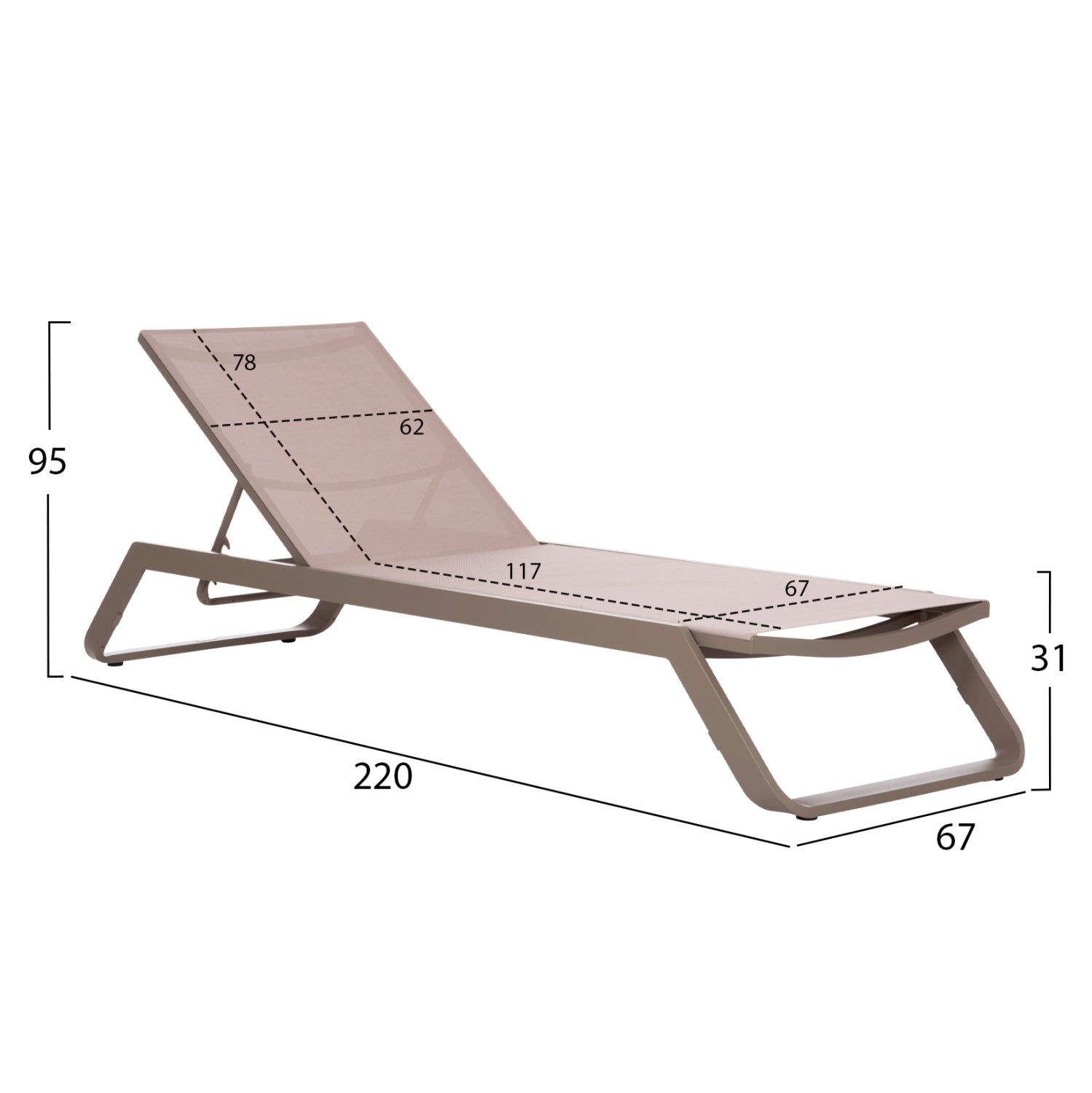 SUNLOUNGER MARIMAR HM6562.03 ALUMINUM FRAME IN TAUPE & TEXTILENE IN BEIGE 220x67.5x31.5Hcm