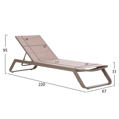 SUNLOUNGER MARIMAR HM6562.03 ALUMINUM FRAME IN TAUPE & TEXTILENE IN BEIGE 220x67.5x31.5Hcm