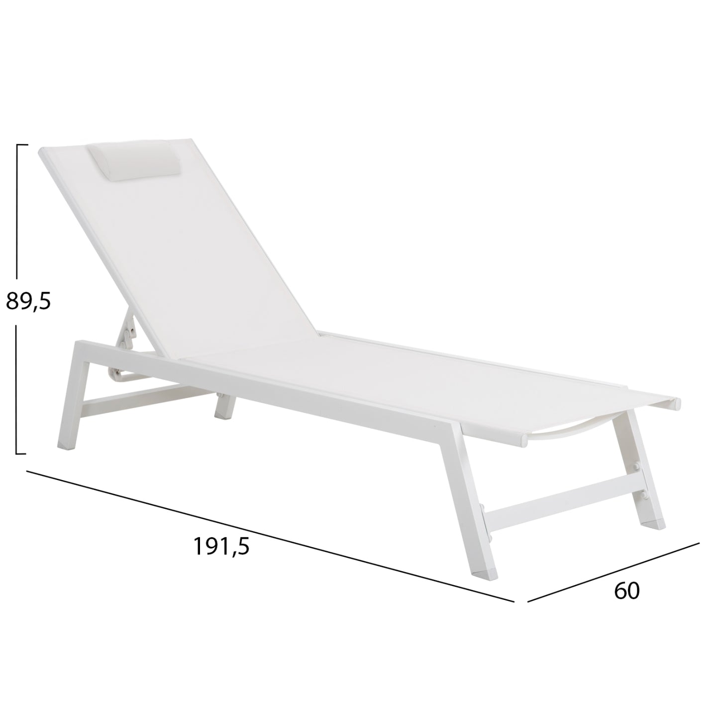 ALUMINUM SUNBED WITH HEADREST RABIA HM5982.01 IN WHITE 191,5x60x31Hcm.