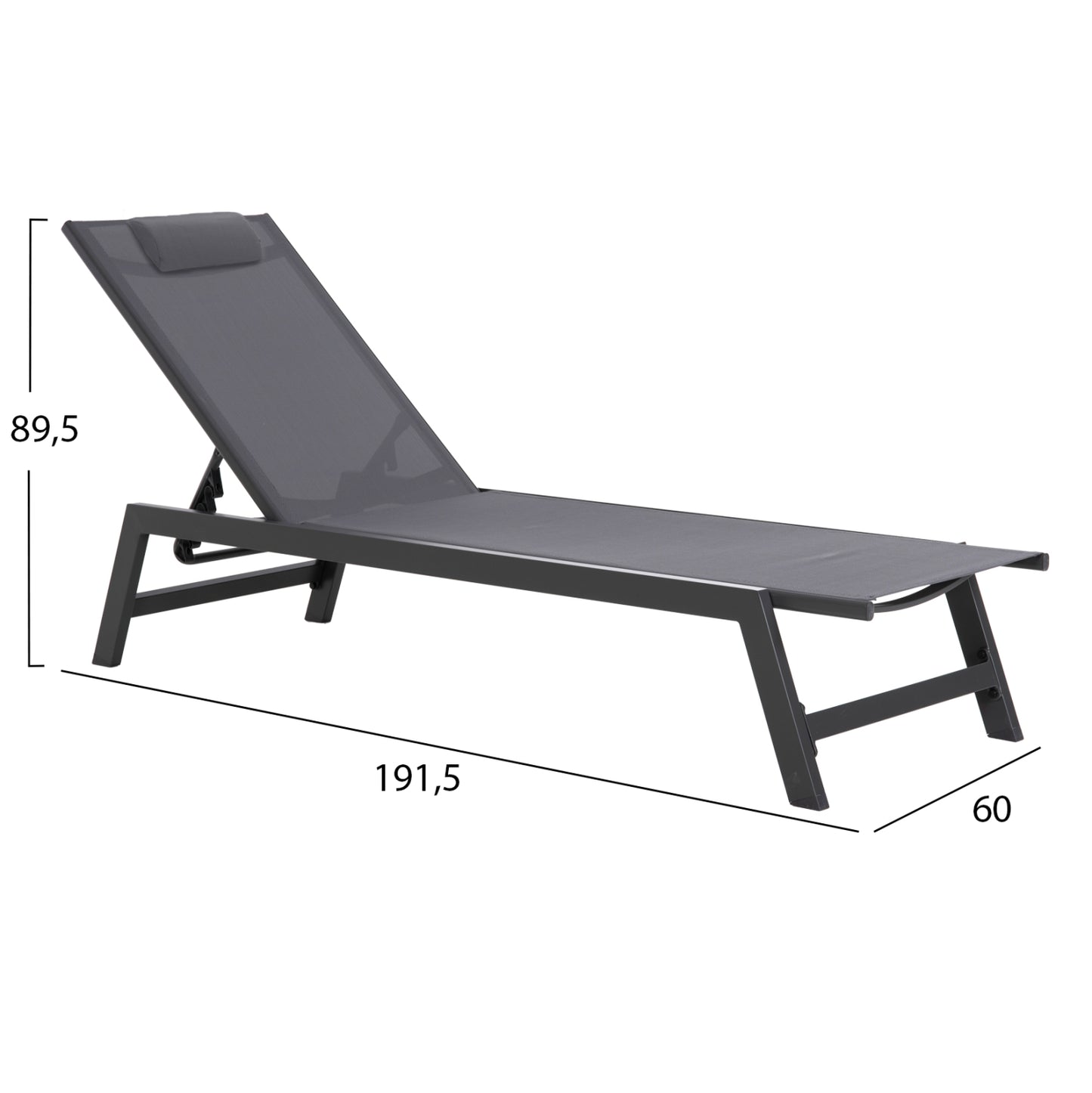 ALUMINUM SUNBED WITH HEADREST RABIA HM5982.03 IN ANTHRACITE 191,5x60x31Hcm.