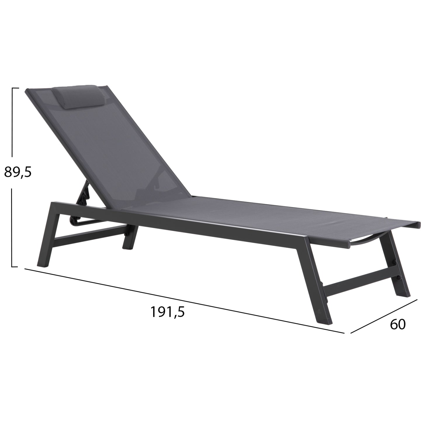 ALUMINUM SUNBED WITH HEADREST RABIA HM5982.03 IN ANTHRACITE 191,5x60x31Hcm.