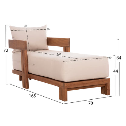 CHAISE LOUNGE WITH CUSHIONS SERIES KIOTO HM6385 TEAK WOOD IN NATURAL 165x70x64Hcm.