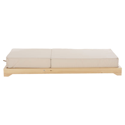 BEACH LOUNGER LOW IKARIA HM10623.02 PINE WOOD IN NATURAL COLOR-BEIGE TEXTILENE-CUSHION 20cm THICK
