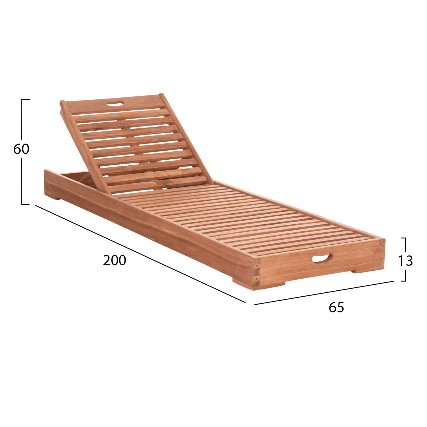 SUNLOUNGER WITHOUT CUSHIONS CHET HM6160 TEAK WOOD IN NATURAL 200x65x13Hcm.