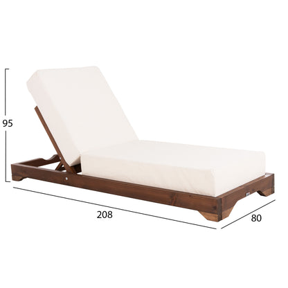 BEACH LOUNGER LOW IKARIA HM10622.02 PINE WOOD IN WALNUT COLOR-ECRU TEXTILENE-CUSHION 20cm THICK