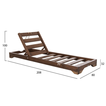 BEACH LOUNGER IKARIA HM10716.03 PINE WOOD IN WALNUT-OLEFIN IN GREY-WITH CUSHION 20cm.