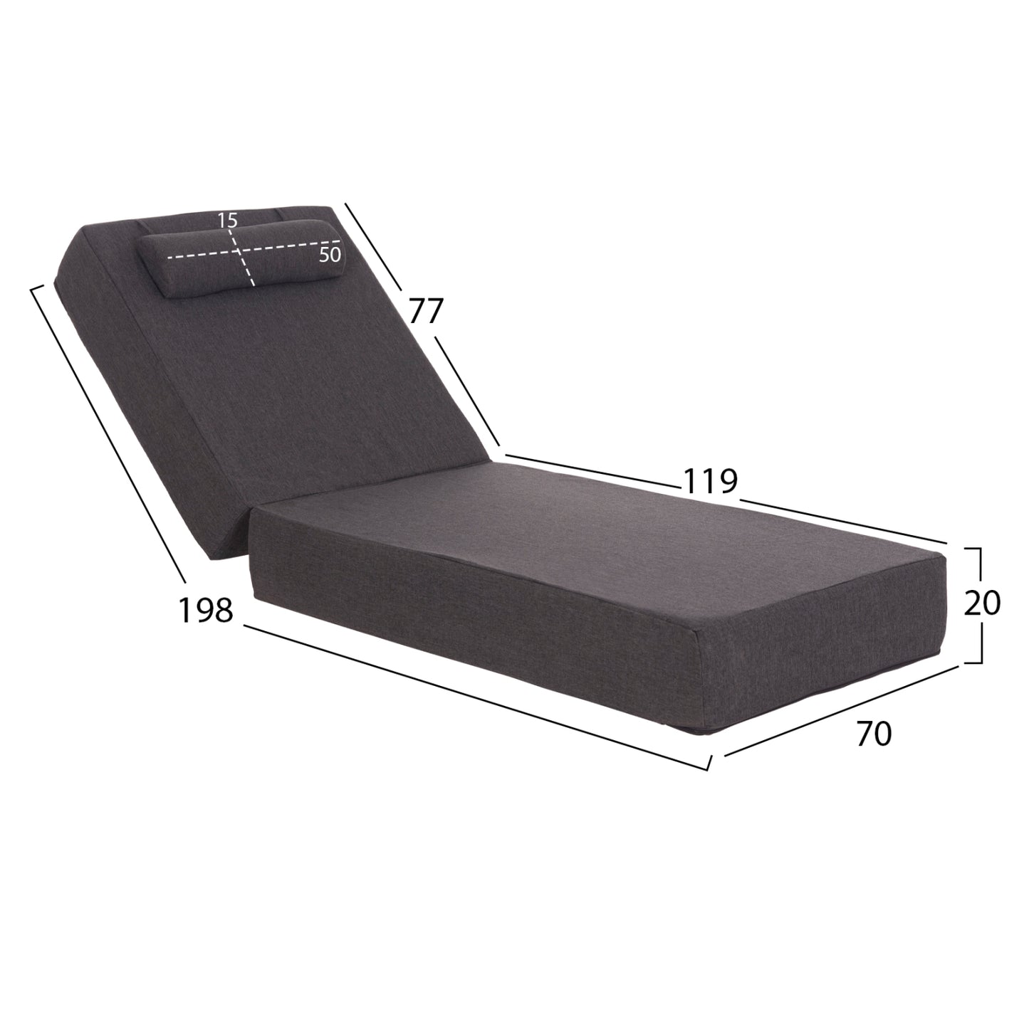 BEACH LOUNGER IKARIA HM10716.03 PINE WOOD IN WALNUT-OLEFIN IN GREY-WITH CUSHION 20cm.