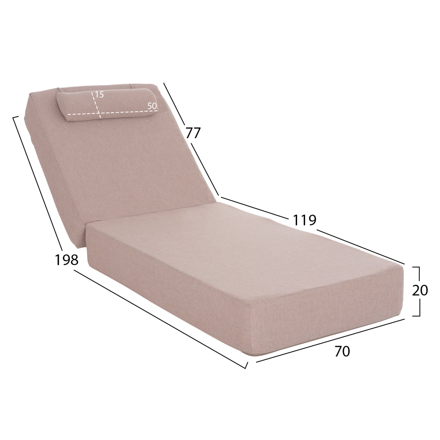 BEACH LOUNGER IKARIA HM10717.02 PINE WOOD IN NATURAL-OLEFIN IN BEIGE-WITH CUSHION 20cm.