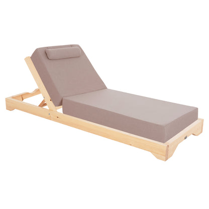 BEACH LOUNGER IKARIA HM10717.02 PINE WOOD IN NATURAL-OLEFIN IN BEIGE-WITH CUSHION 20cm.