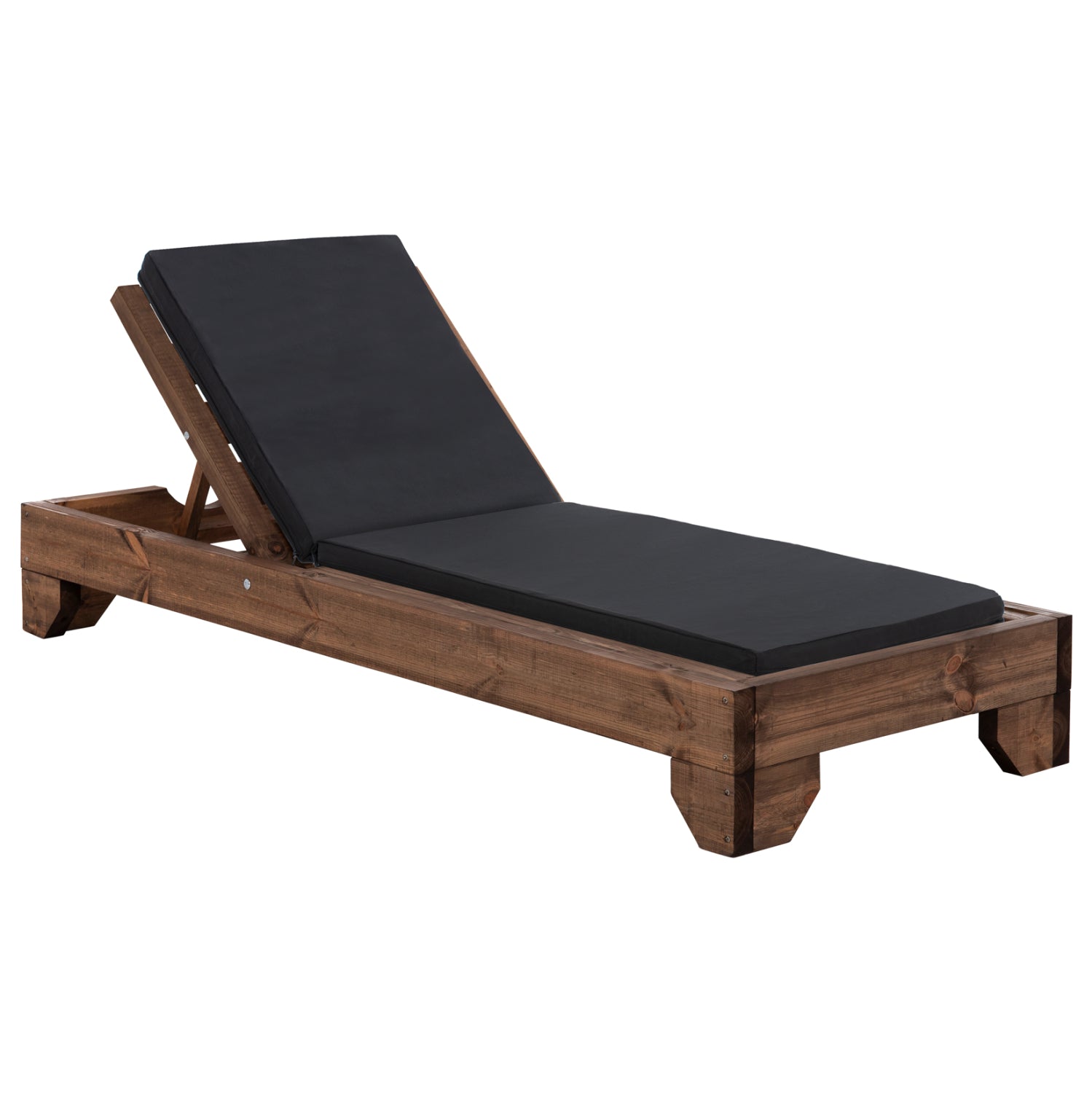 BEACH LOUNGER KORINOS HM10771.05T PINE WOOD IN WALNUT--CUSHION IN BLACK 79x204x77Hcm.