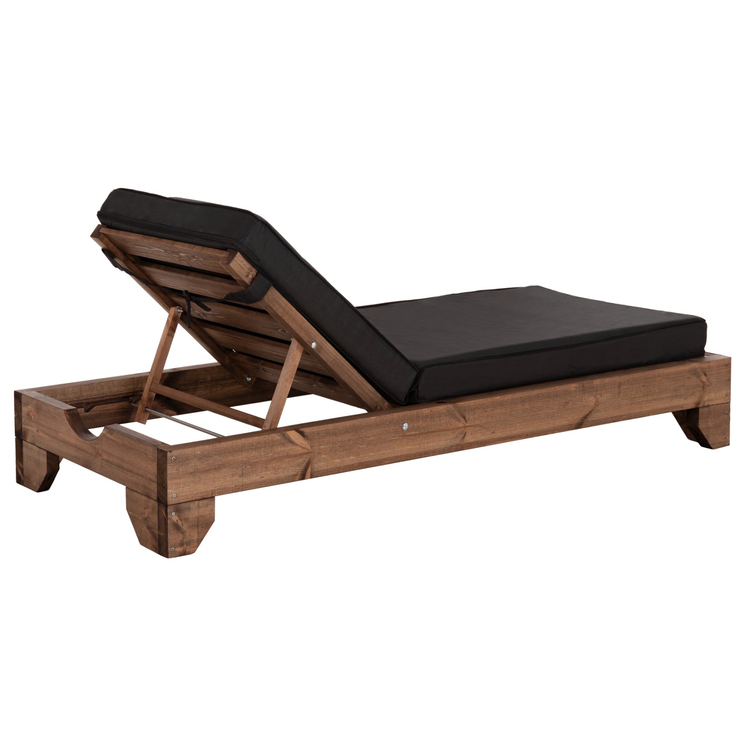 BEACH LOUNGER KORINOS HM10773.05T PINE WOOD IN WALNUT--CUSHION IN BLACK 79x204x80Hcm.
