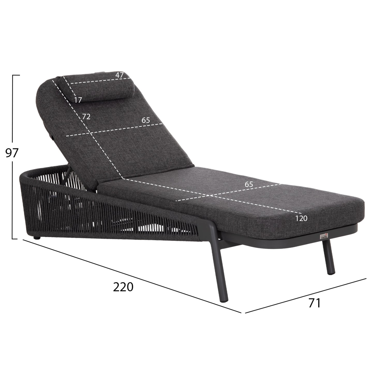 SUNBED XANTION HM6475.01 ALUMINUM-ROPE-OLEFIN FABRIC IN DARK GREY 75x210x92Hcm.