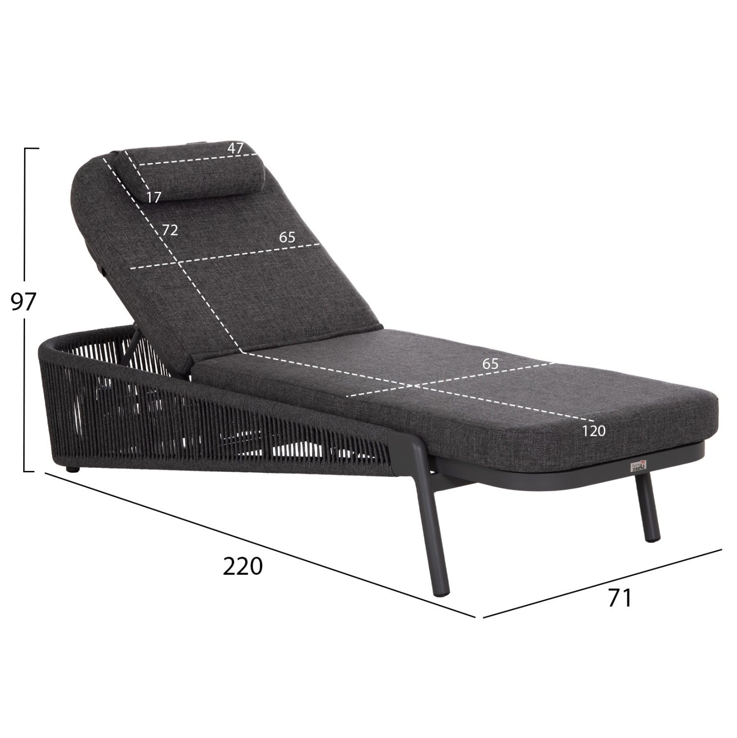 SUNBED XANTION HM6475.01 ALUMINUM-ROPE-OLEFIN FABRIC IN DARK GREY 75x210x92Hcm.