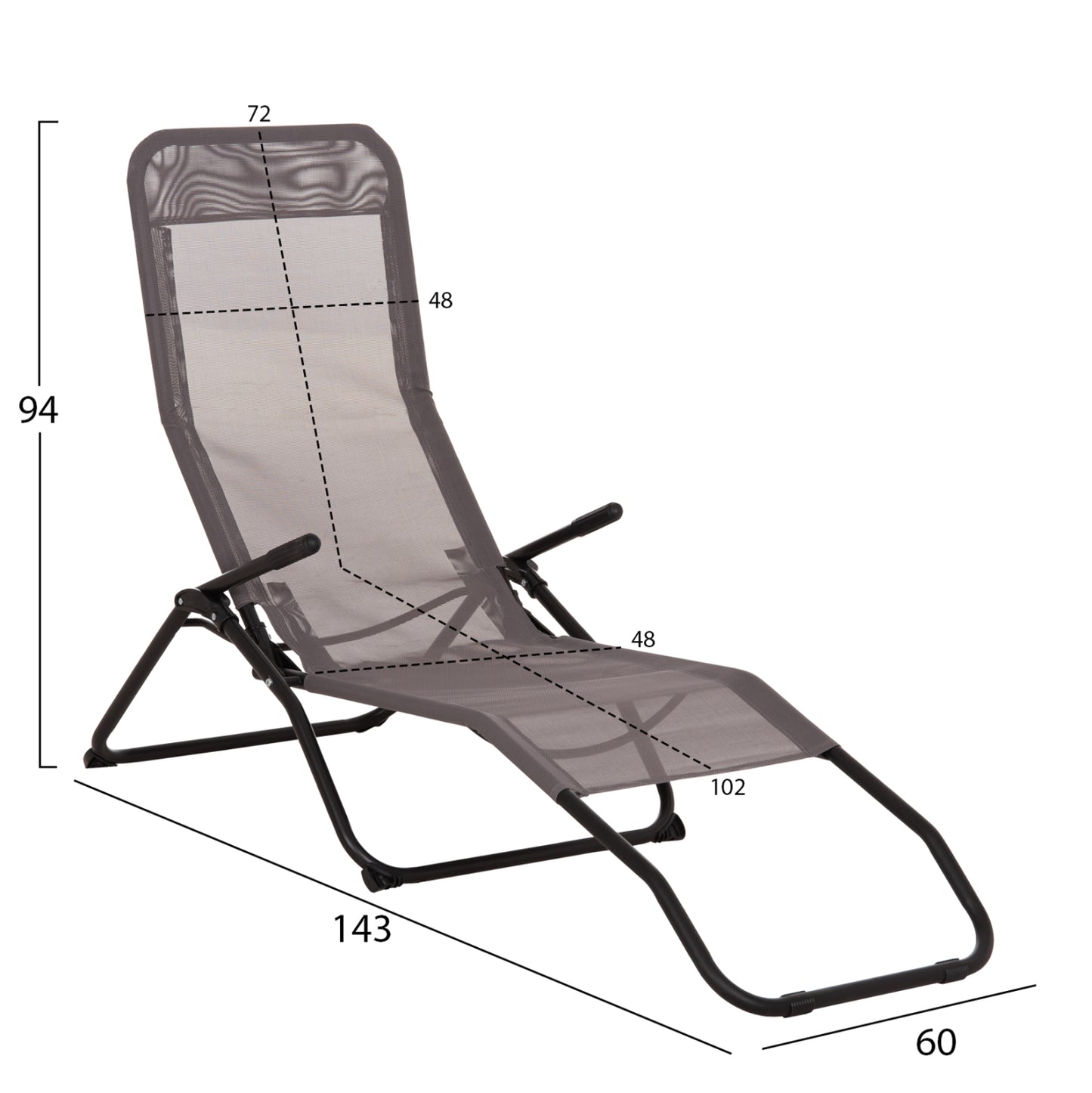 RELAX LOUNGER SWINGSAND HM6553.01 GREY TEXTILENE--BLACK METAL 143x60x94Hcm.
