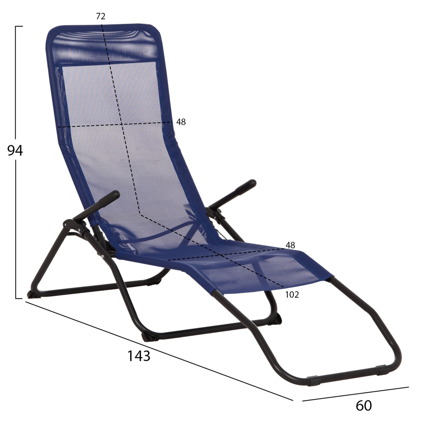 RELAX LOUNGER SWINGSAND HM6553.05 BLUE TEXTILENE--BLACK METAL 143x60x94Hcm.