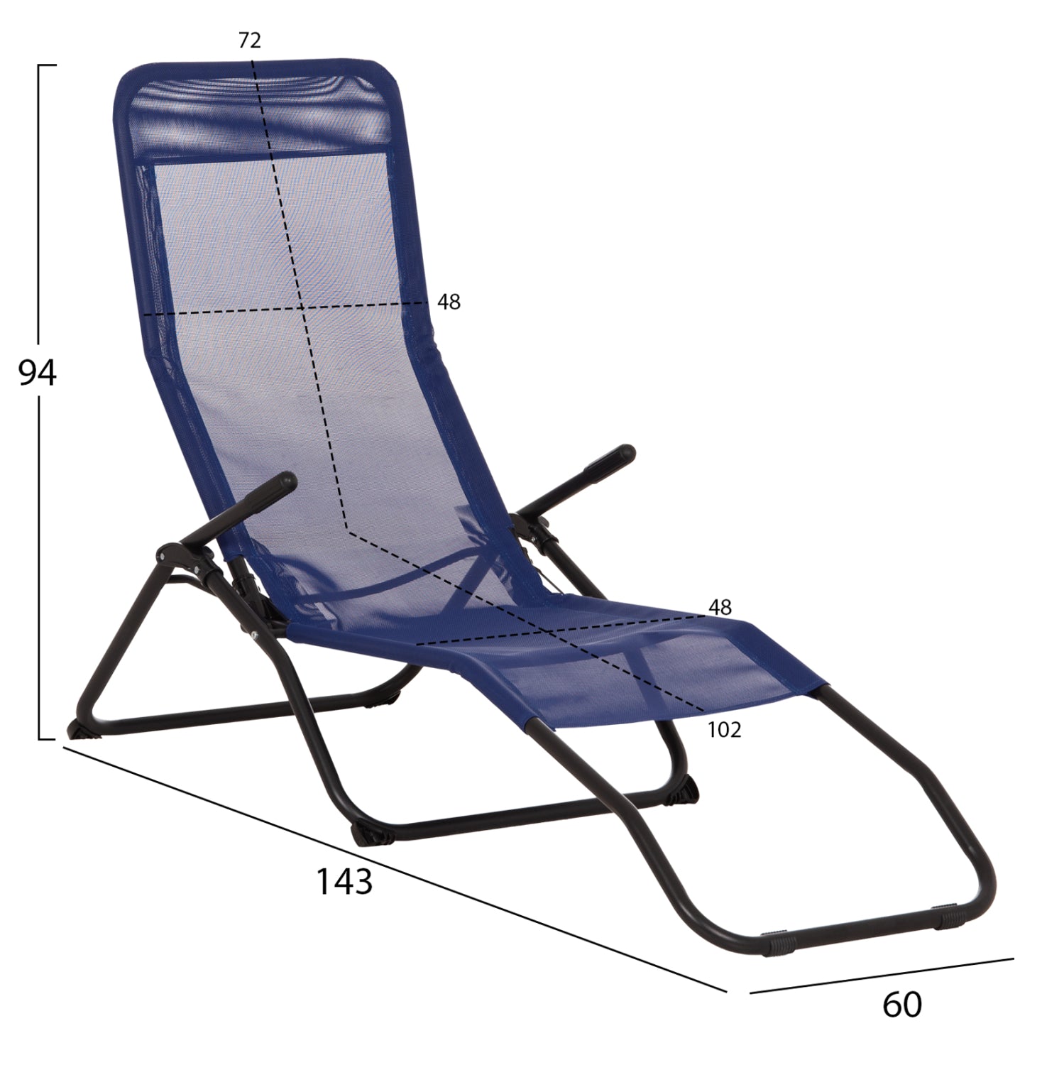 RELAX LOUNGER SWINGSAND HM6553.05 BLUE TEXTILENE--BLACK METAL 143x60x94Hcm.