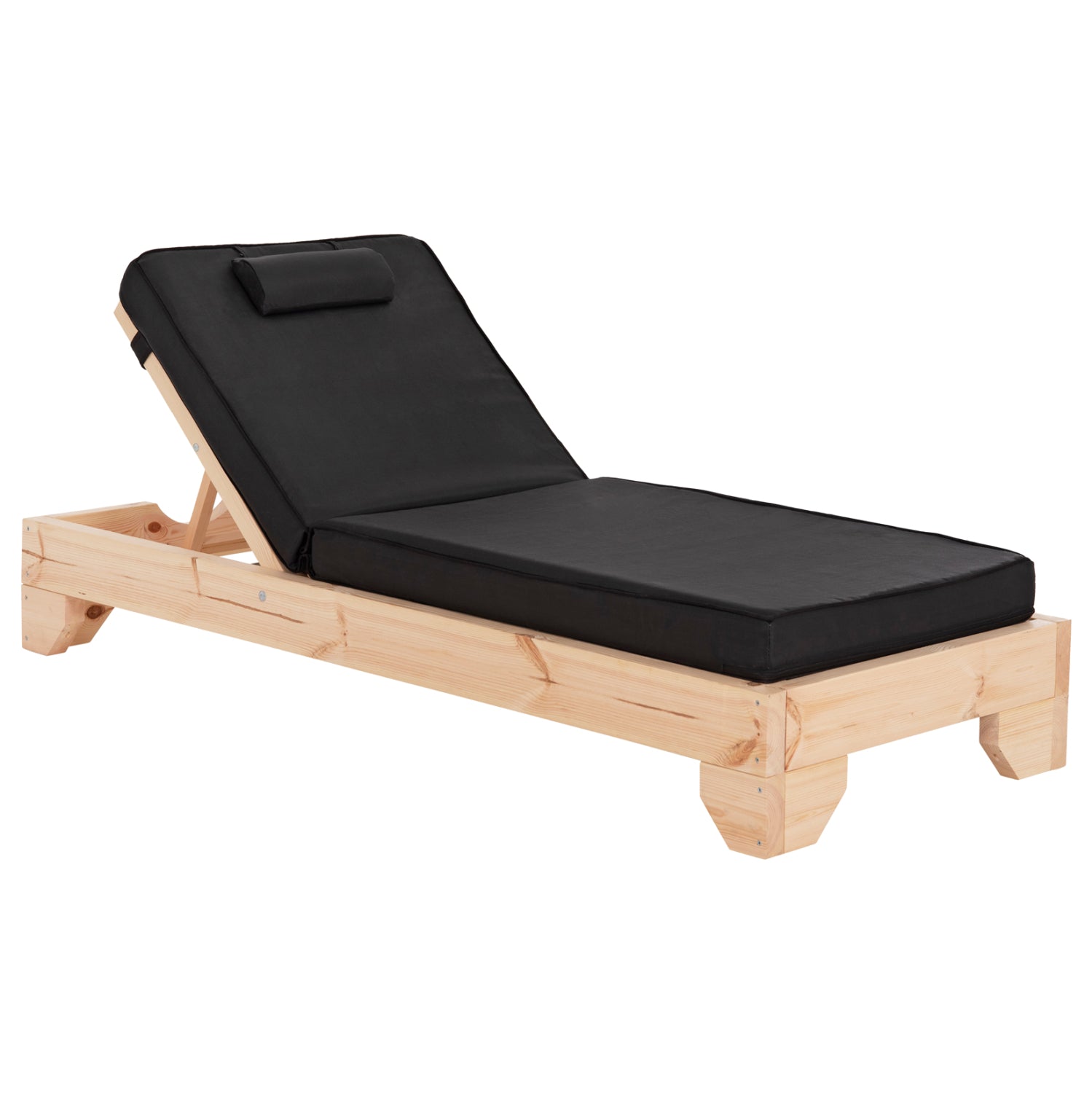 BEACH LOUNGER WITH CUSHION KORINOS HM10777.05T PINE WOOD--TEXTILENE COVER IN BLACK 79x204x80Hcm.