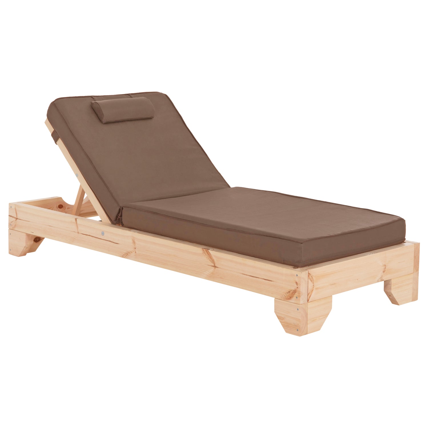BEACH LOUNGER WITH CUSHION KORINOS HM10777.04T PINE WOOD--TEXTILENE COVER IN MOCHA 79x204x80Hcm.