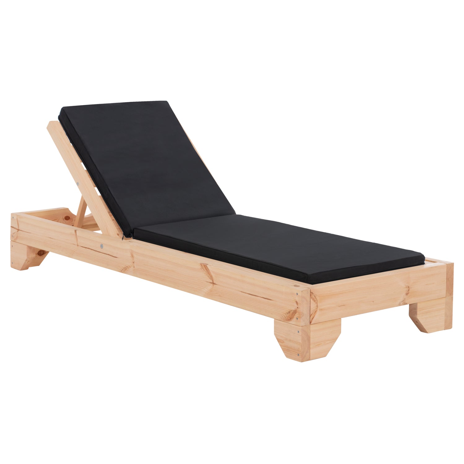 BEACH LOUNGER WITH CUSHION KORINOS HM10775.05T PINE WOOD--TEXTILENE COVER IN BLACK 79x204x77Hcm.