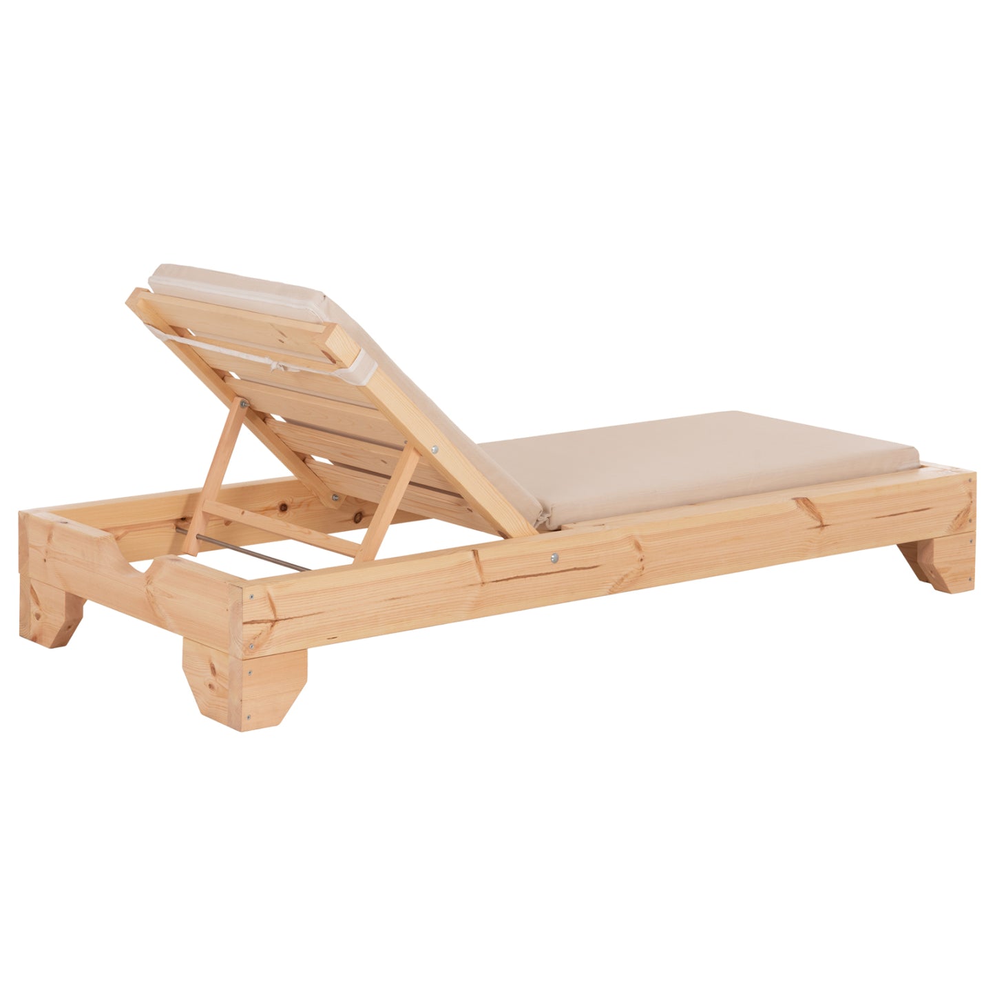 BEACH LOUNGER WITH CUSHION KORINOS HM10775.60T PINE WOOD--TEXTILENE COVER IN BEIGE 79x204x77Hcm