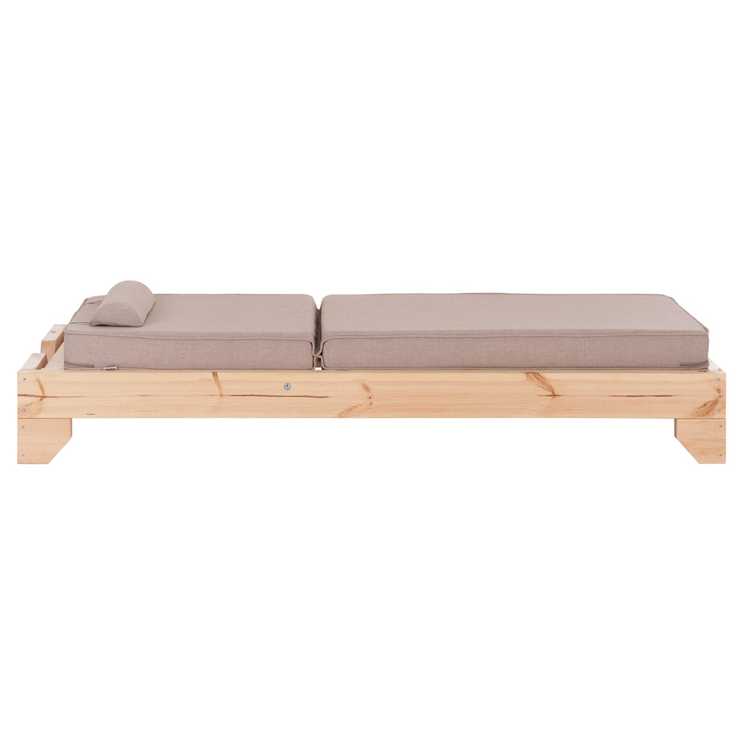 BEACH LOUNGER WITH CUSHION KORINOS HM10778.72 PINE WOOD--OLEFIN COVER IN BEIGE 79x204x77Hcm.