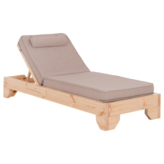 BEACH LOUNGER WITH CUSHION KORINOS HM10778.72 PINE WOOD--OLEFIN COVER IN BEIGE 79x204x77Hcm.