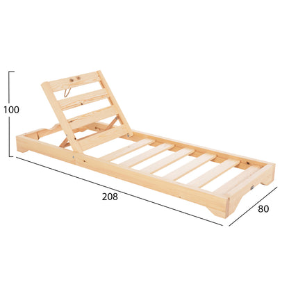BEACH LOUNGER LOW IKARIA HM10623.05 PINE WOOD IN NATURAL COLOR-GREY TEXTILENE-CUSHION 20cm