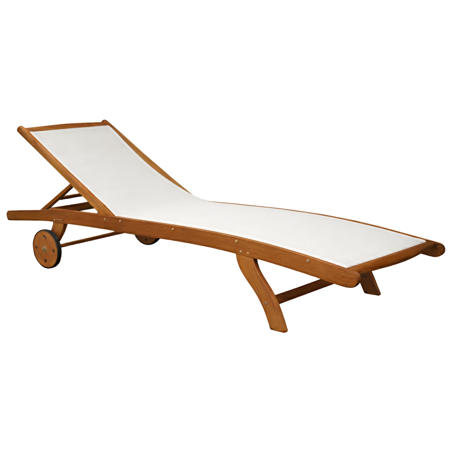 SUNLOUNGER WITH WHEELS LIORA HM6544 ACACIA WOOD--TEXTILENE IN ECRU 196x68.5x33.5Hcm.