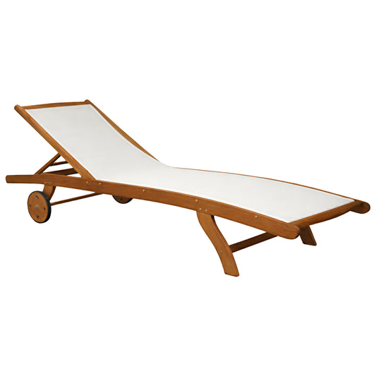 SUNLOUNGER WITH WHEELS LIORA HM6544 ACACIA WOOD--TEXTILENE IN ECRU 196x68.5x33.5Hcm.