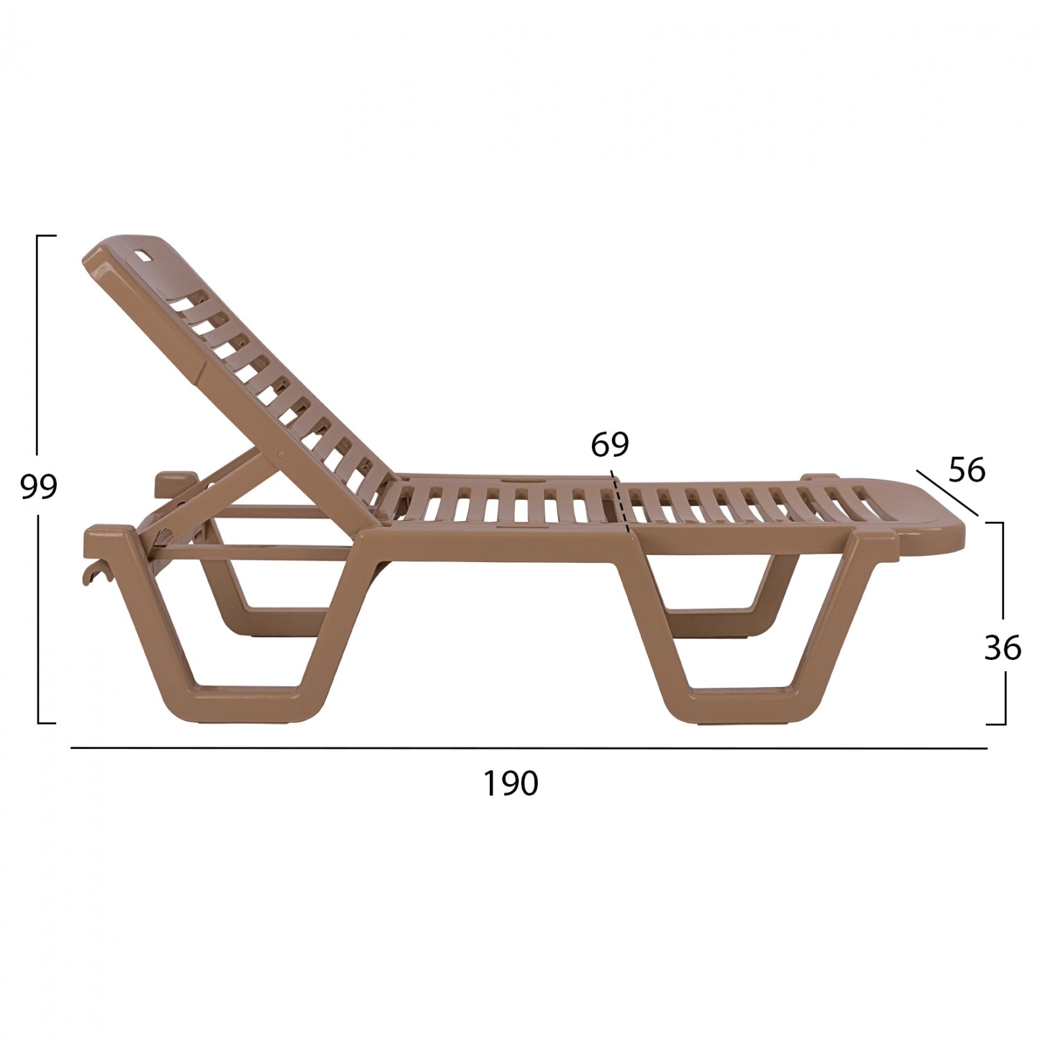 Beach Sunbed Plastic Recling Relax Cappuccino 190Χ70Χ36h cm 303002061-04