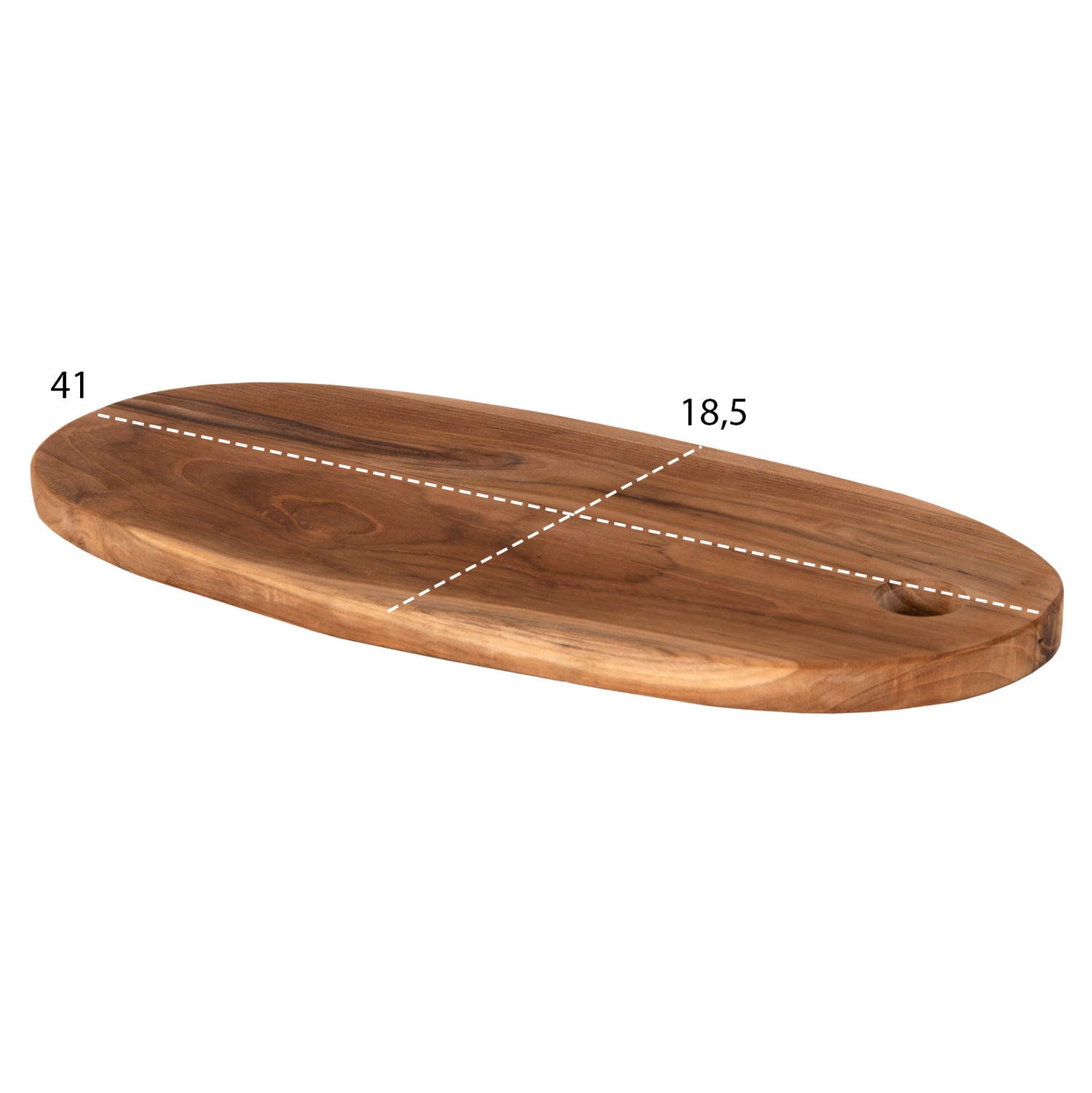 CUTTING BOARD OVAL FOR THE KITCHEN HM4284 TEAK WOOD IN NATURAL-WITH HANGING HOLE 15x41x2H cm.